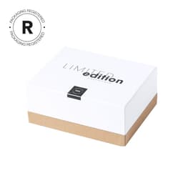 A white box with a brown base, featuring the words "LIMITED edition" in black. It has a logo on one side.