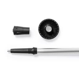 An outdoor product featuring a silver pole with a black grip, a circular attachment, and a top cap. It has a logo.