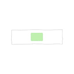 A green patch in the centre of a white rectangular fabric. The fabric appears smooth and unpatterned.