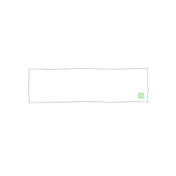 A long white leisure towel with a green logo in one corner. Suitable for outdoor use.