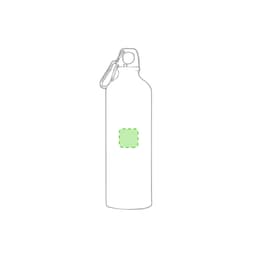 A drink bottle in a sleek design with a green highlight, featuring a carabiner clip and a branding area.