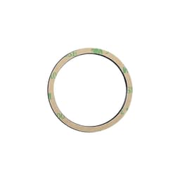 A circular adhesive tape with a brown backing and a black edge, featuring branding on the inner side.