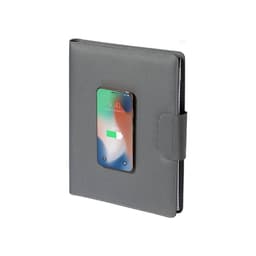 A grey Harbur Folder featuring a built-in slot for a phone, suitable for office use. It has a sleek design.