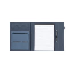 A navy blue Neseby folder featuring a notepad, pen, and multiple pockets for storage.