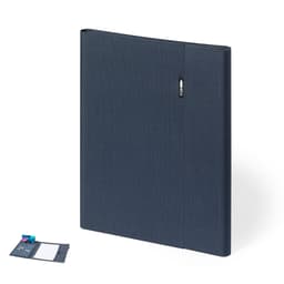 A navy blue Neseby Folder with a textured surface, featuring a branding logo and an additional cardholder.
