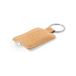 A cork keyring with a silver metal ring, featuring a pouch design.