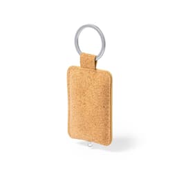 A cork stress keyring with a metal ring, featuring a rectangular shape and soft texture.