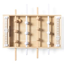 A wooden tabletop game featuring white and natural wooden rods with numbered scoring sections, designed for fun and games.