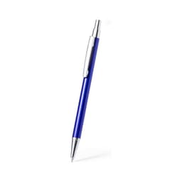 A metal pen in a vibrant blue colour with a silver clip and detailing. It has a sleek and modern design.