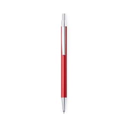 A metal pen in a vibrant red colour with a shiny silver clip and accents. It features a branding logo.