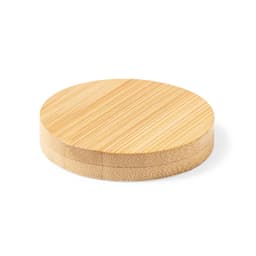 A round bamboo coaster with a smooth surface, featuring a light brown colour and a subtle striped pattern.