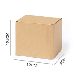 A plain brown cardboard gift box with dimensions of 12 cm x 9 cm x 10.6 cm. It features a logo on one side.