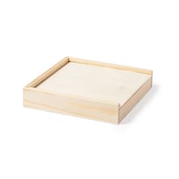 A square, unfinished wooden tray with raised edges and an open bottom. It features a natural wood grain finish.