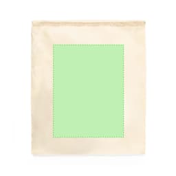 A cream-coloured tote bag featuring a blank green panel in the centre, suitable for custom designs.