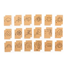 A set of 20 cards featuring various environmental-themed illustrations on a brown background. Each card has a unique design.