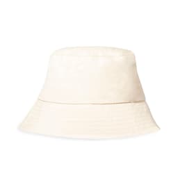 A cream-coloured bucket hat with a rounded top and wide brim. It features a simple design with no embellishments.