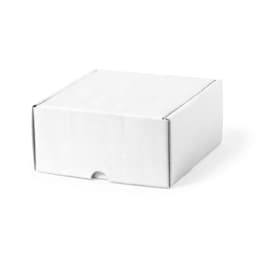 A white gift box with a flap closure, suitable for packaging items. Features a simple, plain design.
