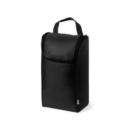 A black Helanor Bag with a zip closure and a handle on top. It has a simple, sleek design and features a logo.