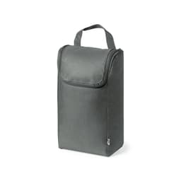A grey Helanor Bag with a zip closure and a handle on top. The bag has a simple design and features branding.