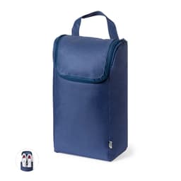 A navy blue Helanor Bag with a zip closure and a handle, designed to carry various items. Features a logo.