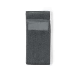 A grey mesh sports towel with a pocket for storage. It features a simple, textured design.