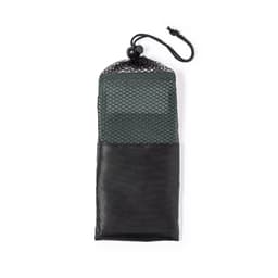 A black and grey mesh pouch with a drawstring closure, designed for storing sports gear or accessories.