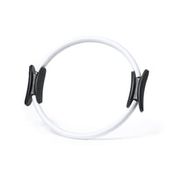 A fitness ring with a white circular body and black grips on either side, designed for exercise and fitness activities.