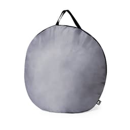 A round grey storage bag with a handle, designed for outdoor use. The bag has a plain surface and a logo.