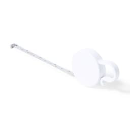 A white Lusim tape measure with a retractable 1m measuring tape and a handy hook for easy use.