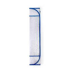 A silver sunshade with a blue trim, featuring a bubble wrap texture, designed for leisure and outdoor use.