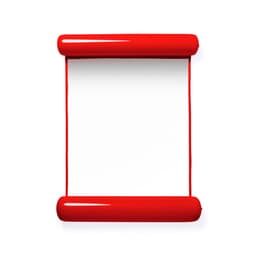 A red promotional product resembling a scroll with tubular ends, featuring a blank white surface in the centre.