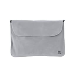 A grey envelope-style sleeve with a flap closure, featuring a small logo on the bottom right corner.