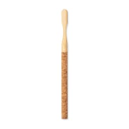 A bamboo toothbrush with a cork handle, showcasing a natural and eco-friendly design.