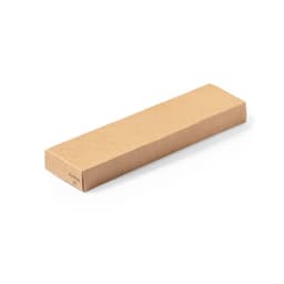 A rectangular brown box containing a shaving kit, featuring a simple design and no visible branding.