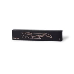 A sleek black box featuring a corkscrew opener graphic, with a logo visible on the packaging.