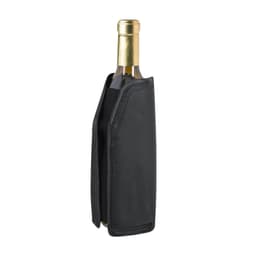 A drink bottle cooler in black fabric, designed to hold and insulate a standard bottle.