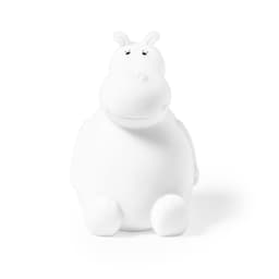 A white hippo money box with a friendly expression, featuring a smooth, rounded design and small embellishments.