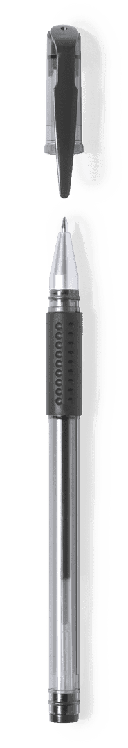 A sleek silver and black pen with a retractable tip and comfortable grip. The pen features a logo at the top.