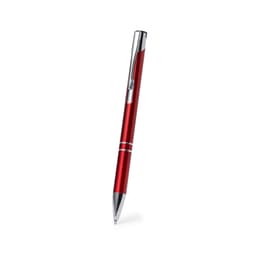A red metal pen with chrome accents, featuring a sleek design and a clip for easy attachment.