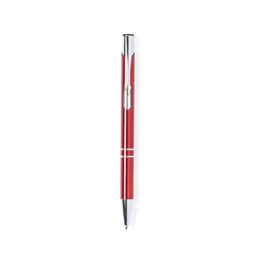 A metal pen in vibrant red with chrome accents and a clip. It features a sleek, polished design.