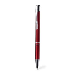 A red metal pen with a chrome clip and detailing, featuring a sleek, modern design.