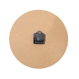 A round, plain cardboard backing with a black clock mechanism fixed in the centre.