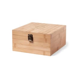 A bamboo gift box with a clasp, featuring a simple engraved design on the lid.