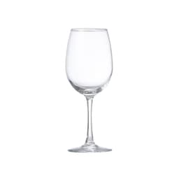 A wine glass with a clear, elegant design and a tall stem, suitable for enjoying beverages.