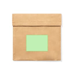 A tan thermal snack holder bag with a blank green patch, suitable for personalisation.
