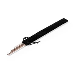 Two rose gold drinking straws in a black pouch, designed for reusable beverage use. The pouch has a drawstring closure.