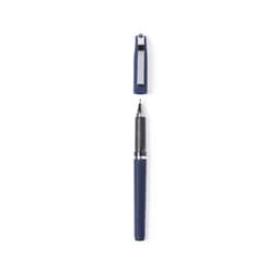 A navy blue pen with a silver clip and black tip. Features a sleek design and has a logo.