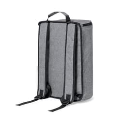 A grey cooler backpack with a rectangular shape, featuring adjustable straps and a top handle.