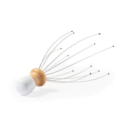 A Tefen Massager featuring a wooden handle and flexible metal wires with rounded tips, designed for personal care.