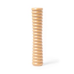 A wooden massager with a ribbed design, featuring a light natural colour and a smooth finish.